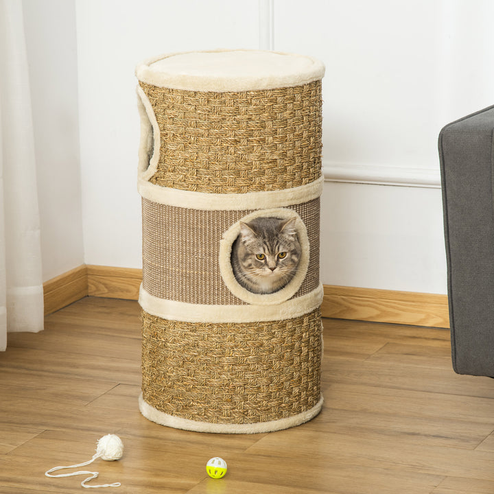 Kradsetønde, højde 70 cm, kradsetræ til katte 3 niveauer kradsetræ klatretræ kattemøbler med sisal plys