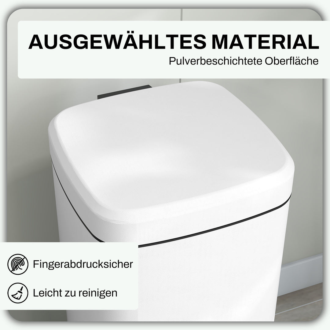 30L affaldsbeholder, soft-close låg, fingeraftrykssikker, fodpedal, metal/plast, 28x35x63,5 cm, hvid