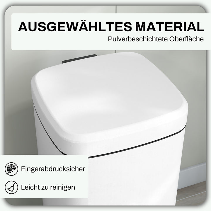30L affaldsbeholder, soft-close låg, fingeraftrykssikker, fodpedal, metal/plast, 28x35x63,5 cm, hvid