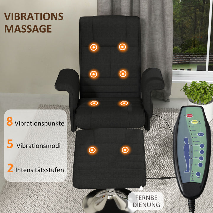 Massagestol med skammel, lænestol, 78 x 95 x 88 cm, sort