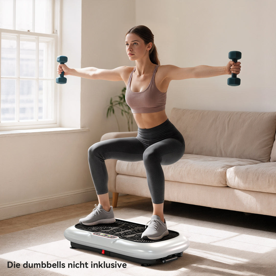 Vibrationsplade med 99 niveauer, 2 fitnessbånd, 73 x 40 x 13 cm, hvid+sort