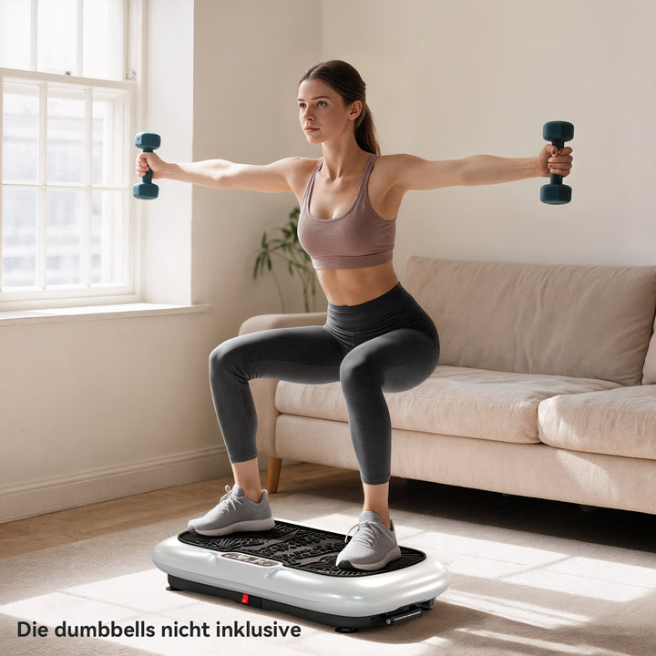 Vibrationsplade med 99 niveauer, 2 fitnessbånd, 73 x 40 x 13 cm, hvid+sort