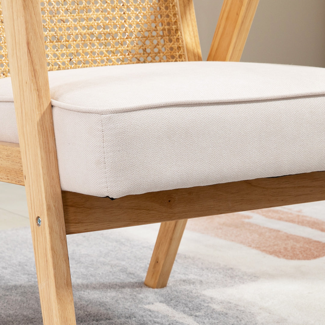 Eksotisk polstret stol, gummitræ, sædehynde med hørlook, 63l x 69b x 78h cm, cremehvid