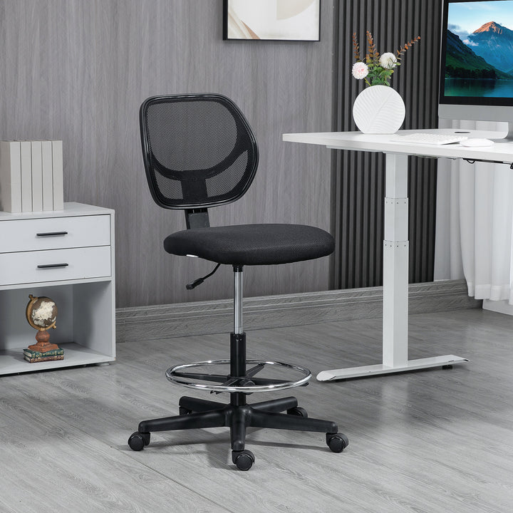 Tegnestol inklusive fodstøtte, højdejusterbar kontorstol, 59 cm x 61 cm x 113 cm, sort