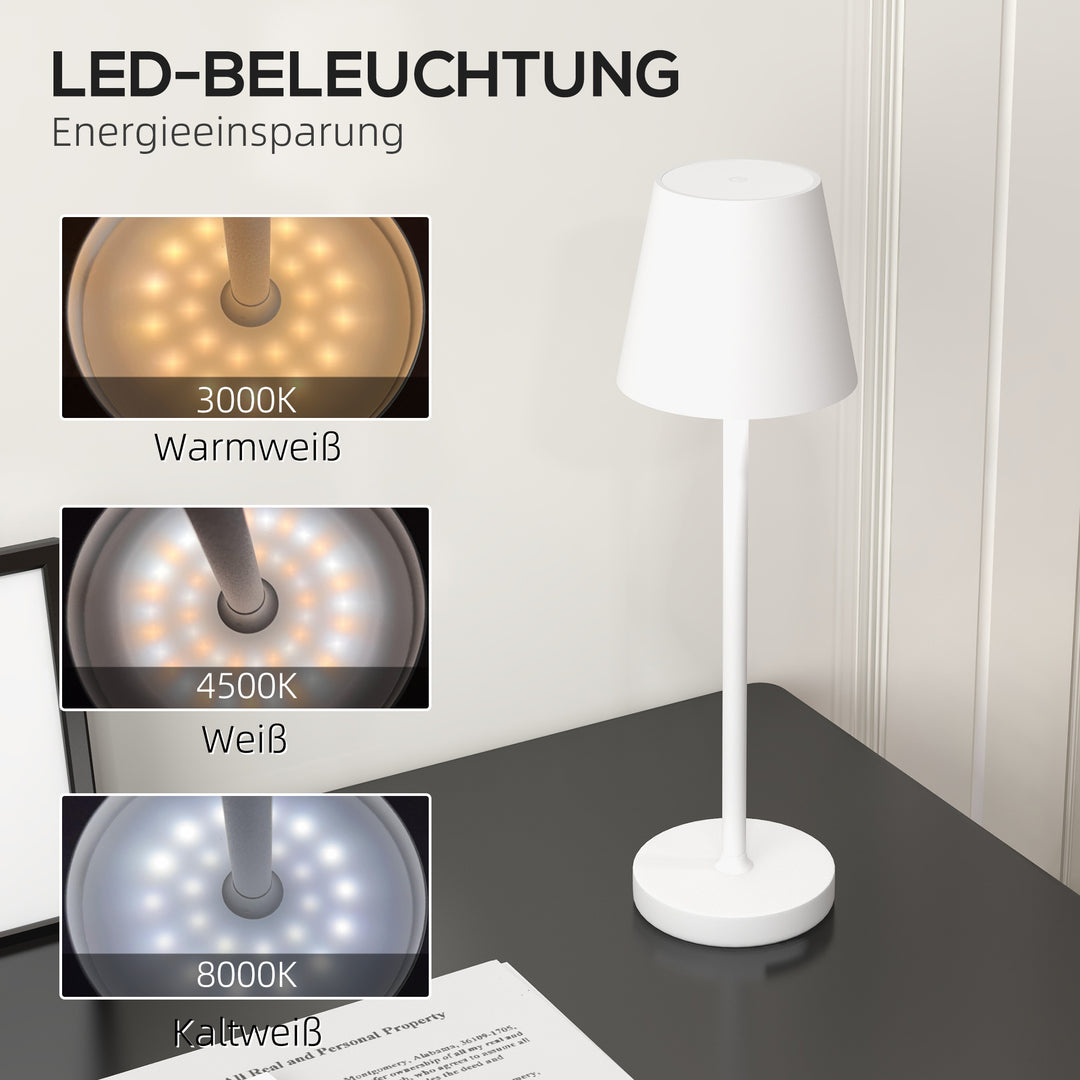 Genopladelig usb bordlampe med 3 lysfarver, bærbar usb sengelampe med touch afbryder, metal, hvid