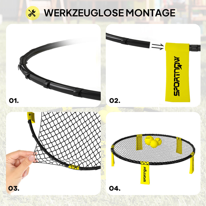 Rundnetsæt spilsæt med spilnet 3 bolde bæretaske boldpumpe spikeballsæt 92 x 20 cm gul