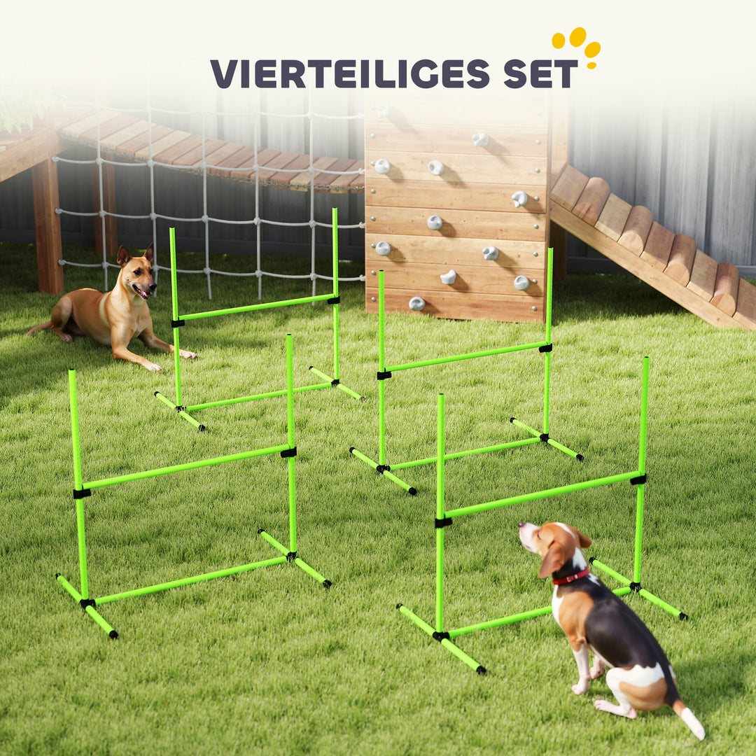 Agilitysæt til hunde, 4-delt, højdejusterbart agilityudstyr med 4 forhindringer, bæretaske, 99 x 65 x 94 cm, grøn