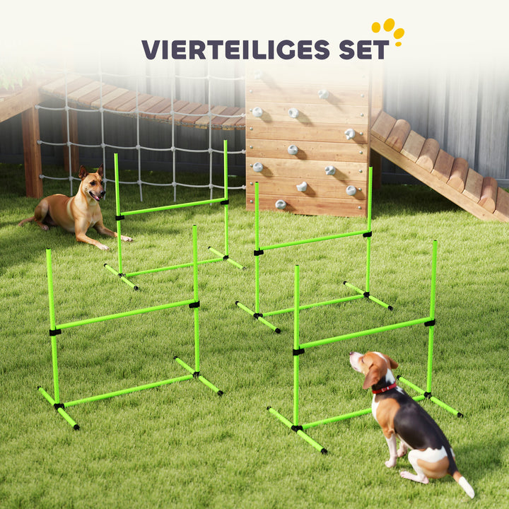 Agilitysæt til hunde, 4-delt, højdejusterbart agilityudstyr med 4 forhindringer, bæretaske, 99 x 65 x 94 cm, grøn