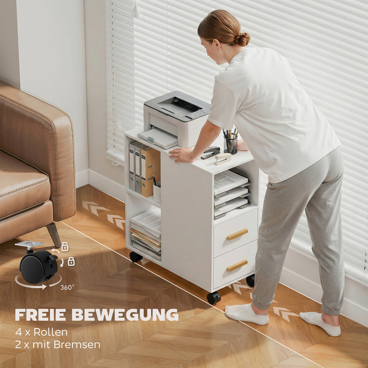 Printerstativ/bord med justerbar hylde, hjul til fax og scanner, 60 x 30 x 65 cm, hvid