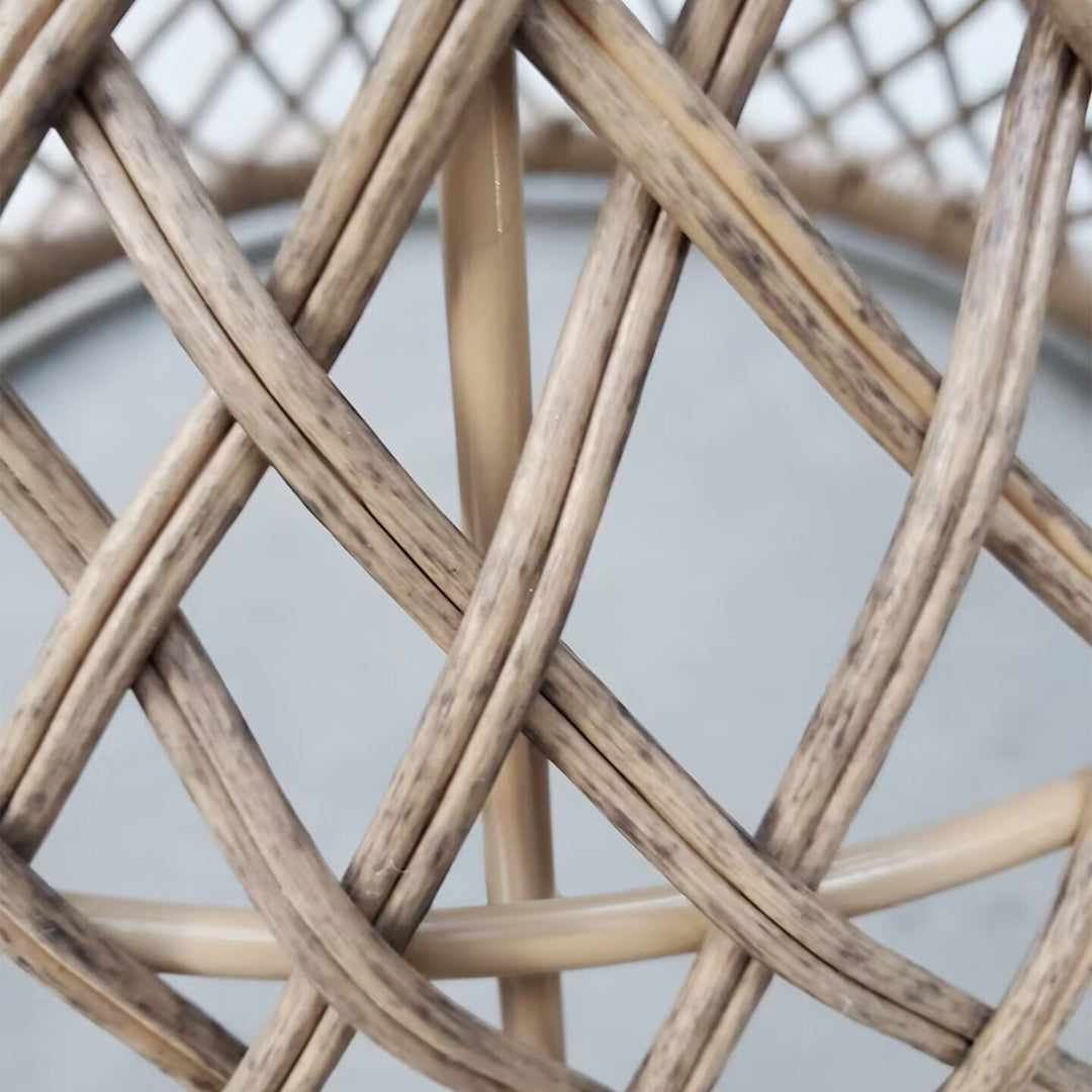 Sofabord/sidebord, boho design, glasplade, PE-rattan, 45 cm x 45 cm x 52 cm, natur
