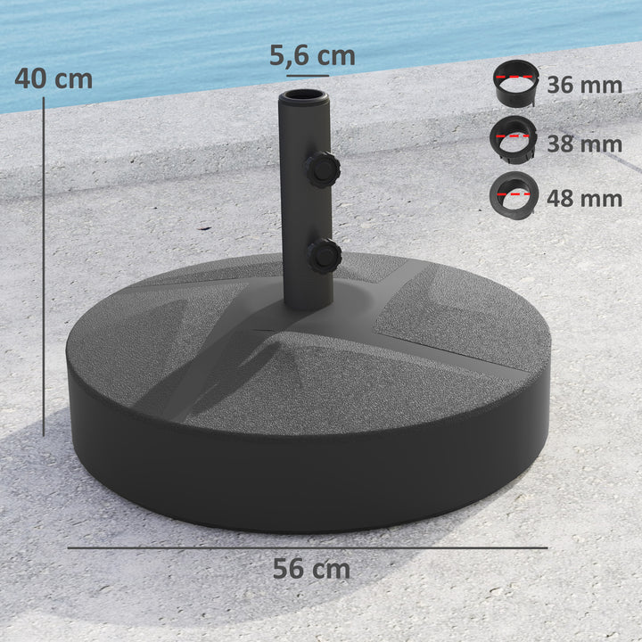 Parasolfod, fyldbar op til 30 kg, rund parasolfod, parasolholder til parasoller 36/38/48 mm, sort