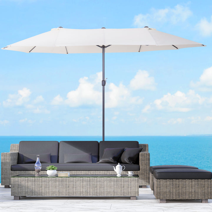 Xxl parasol med håndsving vejrbestandig 455 cm x 270 cm x 240 cm stål polyester beige