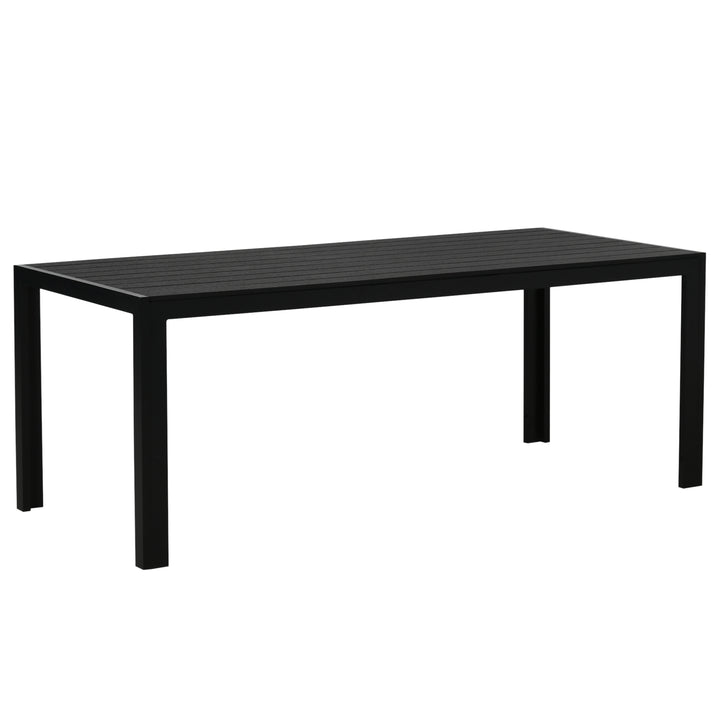 Havebord i plastik, vejrbestandig, trælook, udendørs spisebord til haven, 190 x 84,5 x 72 cm, balkon sort