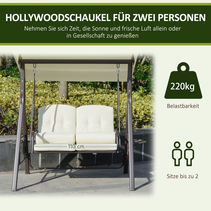 Hollywood gynge, 2-personers, havegynge, vejrbestandig, 2 hylder, hvid + sort