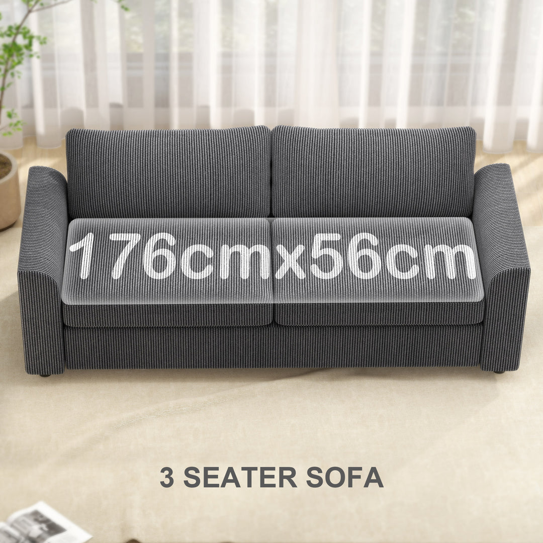 3-personers sofa med dekorative hynder, corduroy sofa til stue, soveværelse, 212 cm bred, mørkegrå