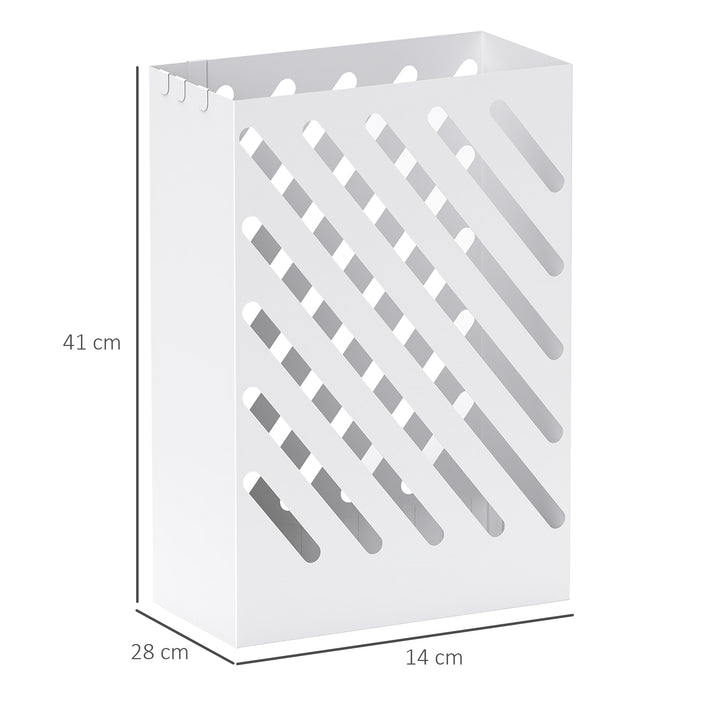 Paraplystativ med drypbakke, 4 kroge, stål, 28l x 14b x 41h cm, hvid