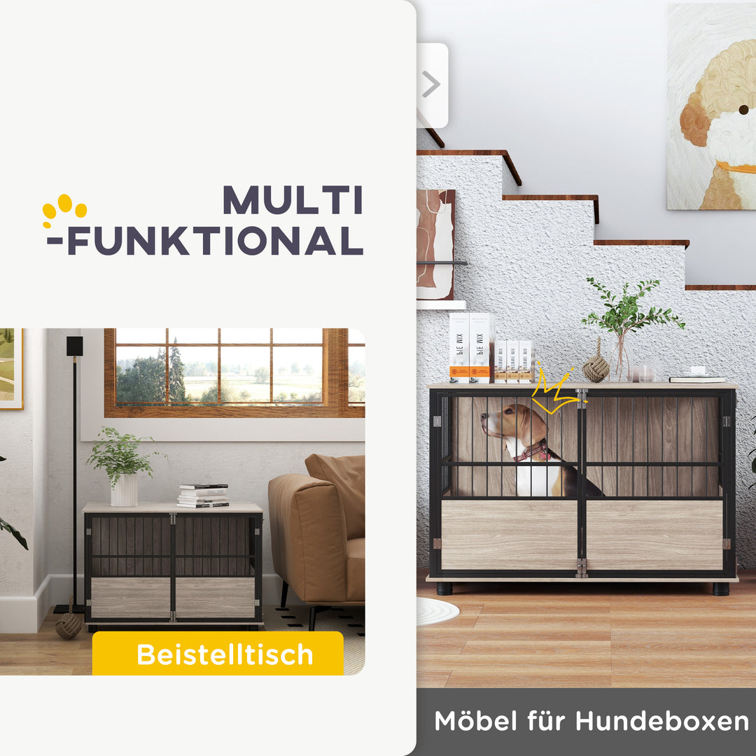 Hundebur, robust og stilfuldt, 100x60x68cm, valnøddetræsfinish og sort