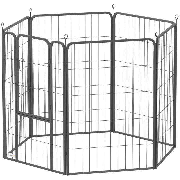 6-Panels kraftig hundegård med sikkerhedsdør, indendørs/udendørs, have, camping, 100 cm høj