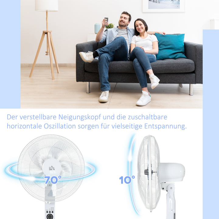Standventilator med fjernbetjening, højdejusterbar, 3 hastighedsindstillinger, metal, hvid, Ø44,5 x H110-124 cm