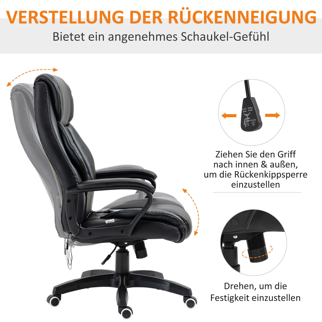Kontorstol med massage, højdejusterbar lederstol, ergonomisk drejestol, spillestol, computerstol, massagestol, 6 vibrationspunkter, linnedfølelse, justerbar, sort, 66 x 78 x 112-120 cm