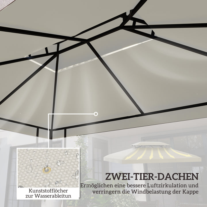 Reservetag til metalpavillon 3x4m vandafvisende pavillontag med dobbelttag, reserveovertræk til havepavillon festtelt havetelt polyester cremehvid
