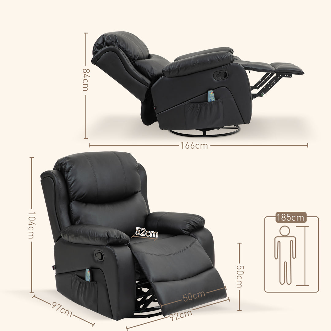 Massagestol, varme- og lænefunktion, kunstlæder, op til 150 kg, 97 x 92 x 104 cm, sort