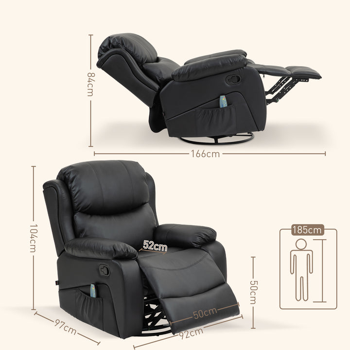 Massagestol, varme- og lænefunktion, kunstlæder, op til 150 kg, 97 x 92 x 104 cm, sort
