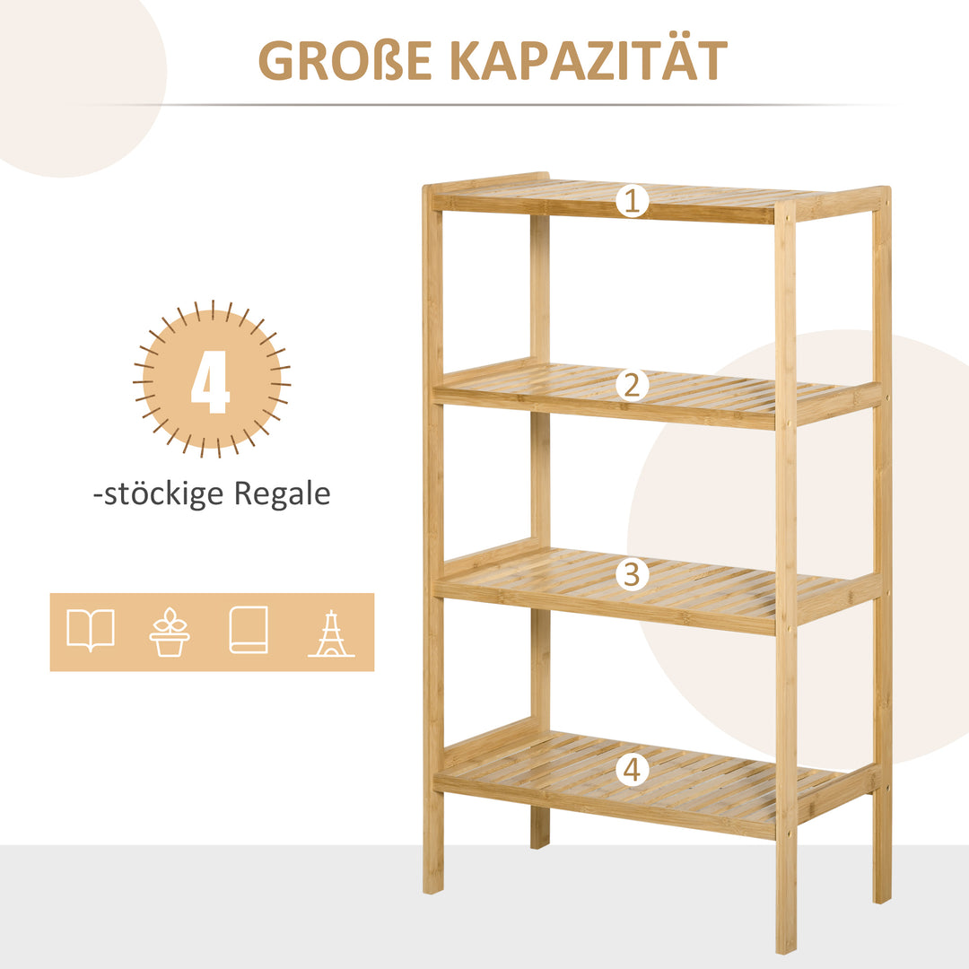 Fritstående bogreol 4-lags bambushylde kontorhylde opbevaringshylde arkivhylde, bambus, naturfarvet, 62 x 33 x 112 cm