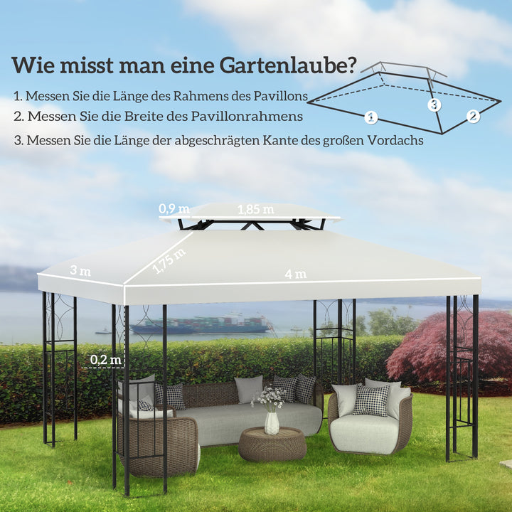 Reservetag til metalpavillon 3x4m vandafvisende pavillontag med dobbelttag, reserveovertræk til havepavillon festtelt havetelt polyester cremehvid