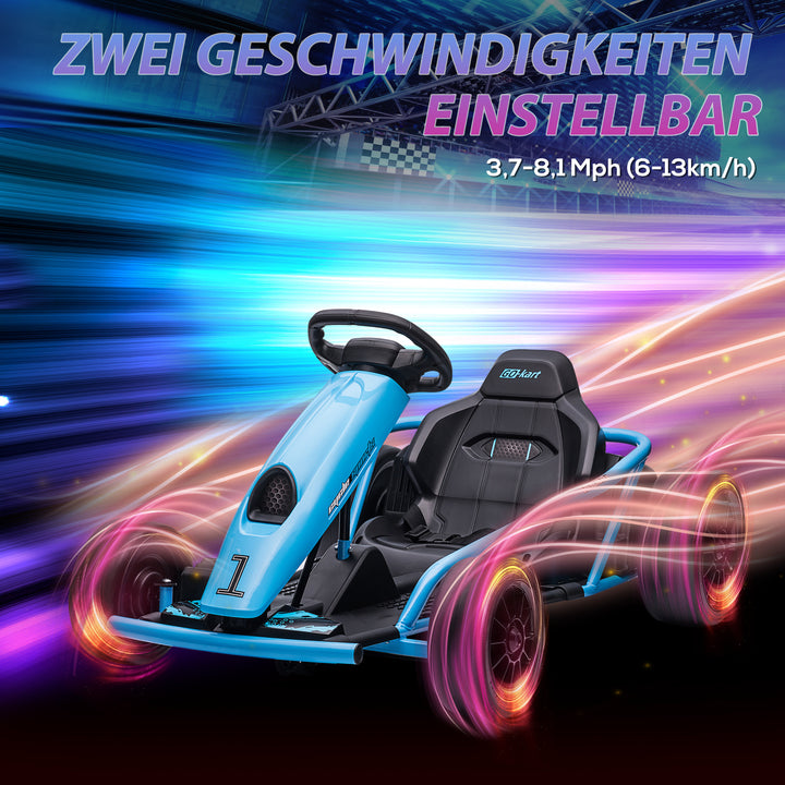Elektrisk gokart til børn, driftfunktion, horn, musik, sikkerhedssele, blød start, blå/sort