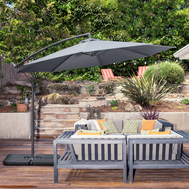 Fritstående parasol, haveparasol, inklusive krydsfod, vejrbestandig, 292 cm x 292 cm x 247 cm, grå