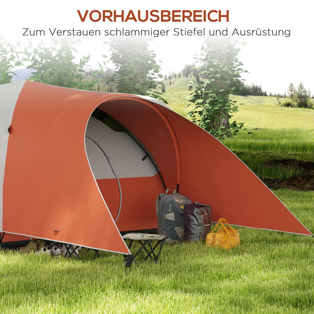 Campingtelt til 5-6 personer, familietelt, vandtæt, med markise, 550 x 300 x 198 cm, orange
