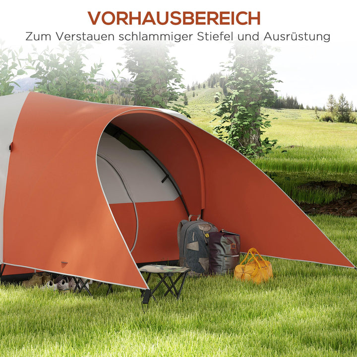 Campingtelt til 5-6 personer, familietelt, vandtæt, med markise, 550 x 300 x 198 cm, orange