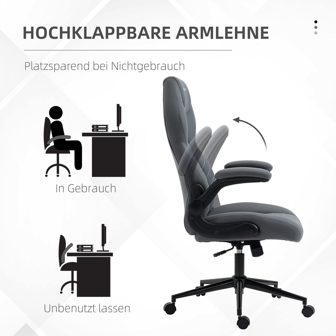 Kontorstol med ryglæn, højdejusterbart, foldbare armlæn, vippefunktion, mørkegrå