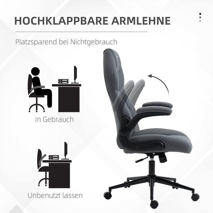 Kontorstol med ryglæn, højdejusterbart, foldbare armlæn, vippefunktion, mørkegrå