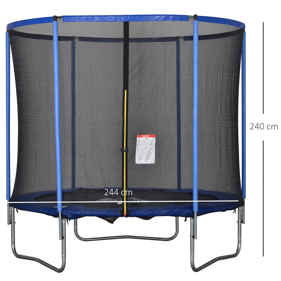 Trampolin med sikkerhedsnet havetrampolin til indendørs og udendørs brug fitnesstrampolin til børn og voksne stålblå+sort op til 113,6 kg ø244 x 240h cm