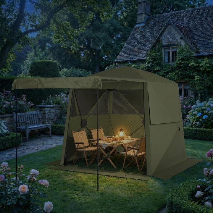 2x2m vandtæt, stabil, vintersikker pop-up foldbar pavillon med 4 sidepaneler, netvinduer, hoveddør, UV 30+