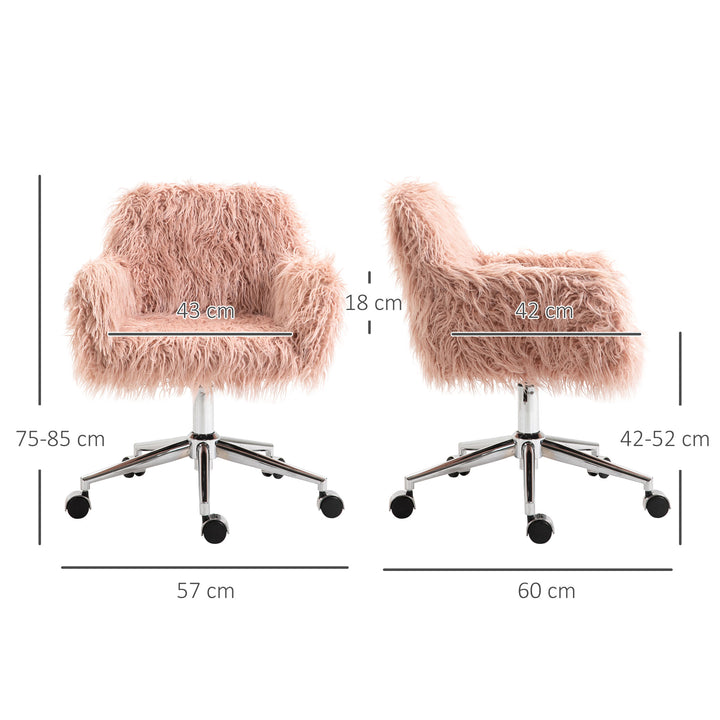 Executive chair drejestol computerstol makeupstol med kunstpels sædehøjdejustering til piger kunstpelsskum pink+sølv 57 x 60 x 75-85 cm