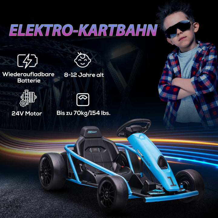 Elektrisk gokart til børn, driftfunktion, horn, musik, sikkerhedssele, blød start, blå/sort