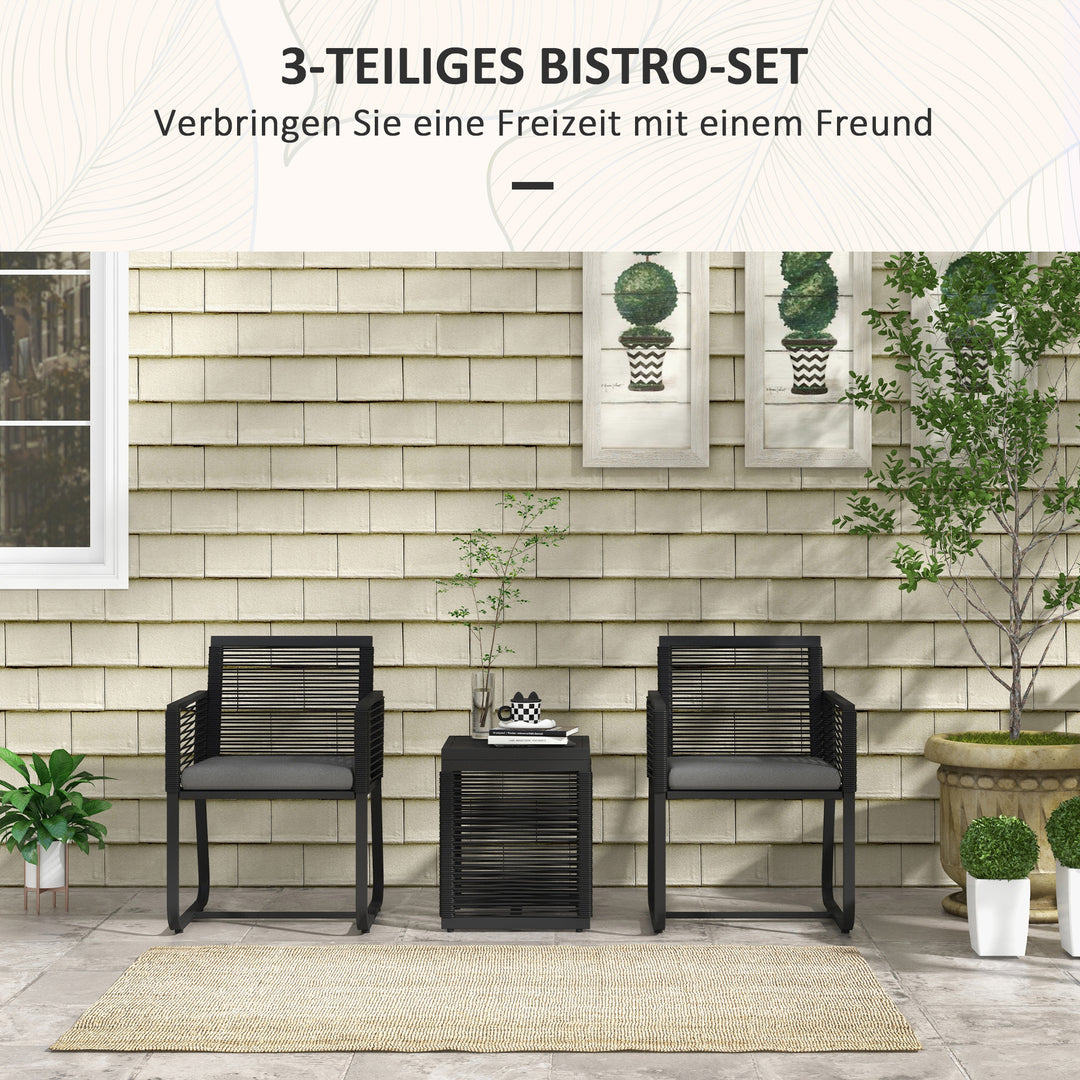 3-delt bistrosæt, balkonsæt, terrassesæt, vejrbestandigt, moderne design, 53 cm x 57 cm x 77 cm, sort + grå