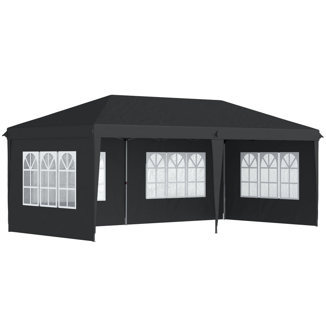 Pavillon ca. 3x6m Vandtæt Pop-up Foldepavillon med 4 sidepaneler, vindue, UV-beskyttelse, bæretaske, sort