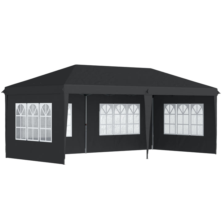 Pavillon ca. 3x6m Vandtæt Pop-up Foldepavillon med 4 sidepaneler, vindue, UV-beskyttelse, bæretaske, sort