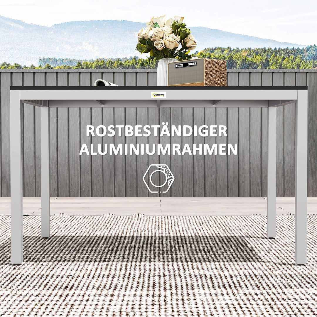 Aluminium havebord, 120x70 cm, vejrbestandigt, balkonbord med trælook, til 4-6 personer, sort