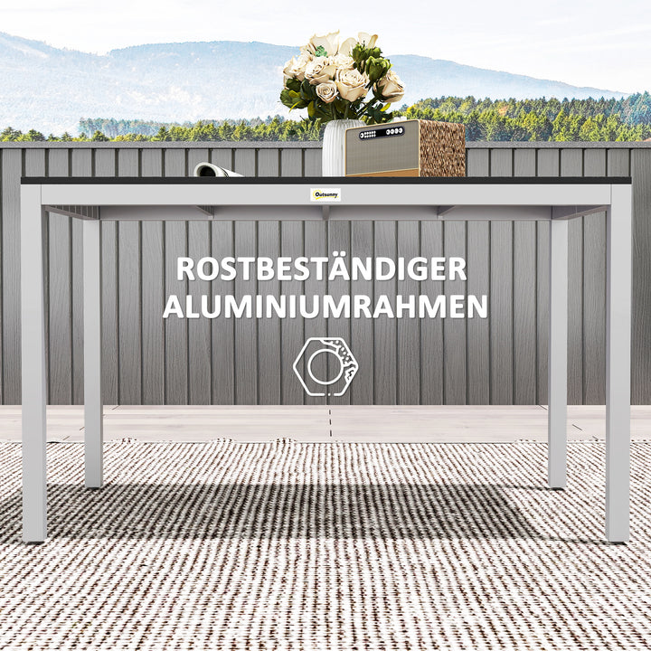 Aluminium havebord, 120x70 cm, vejrbestandigt, balkonbord med trælook, til 4-6 personer, sort