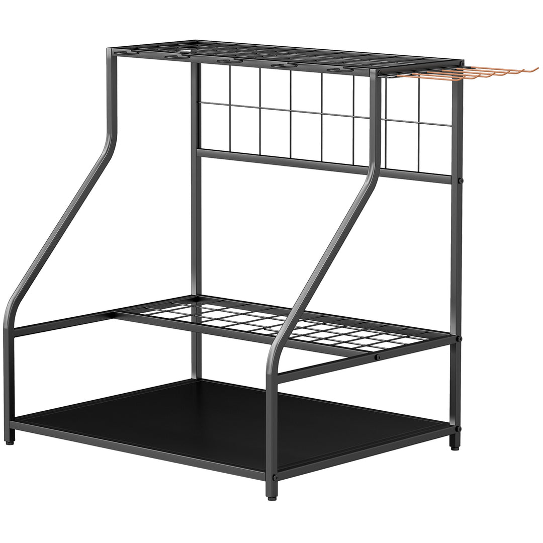 Opbevaringsstativ til haveredskaber, 3-lags hylde til værktøj, haveredskabsorganisator, metal, orange