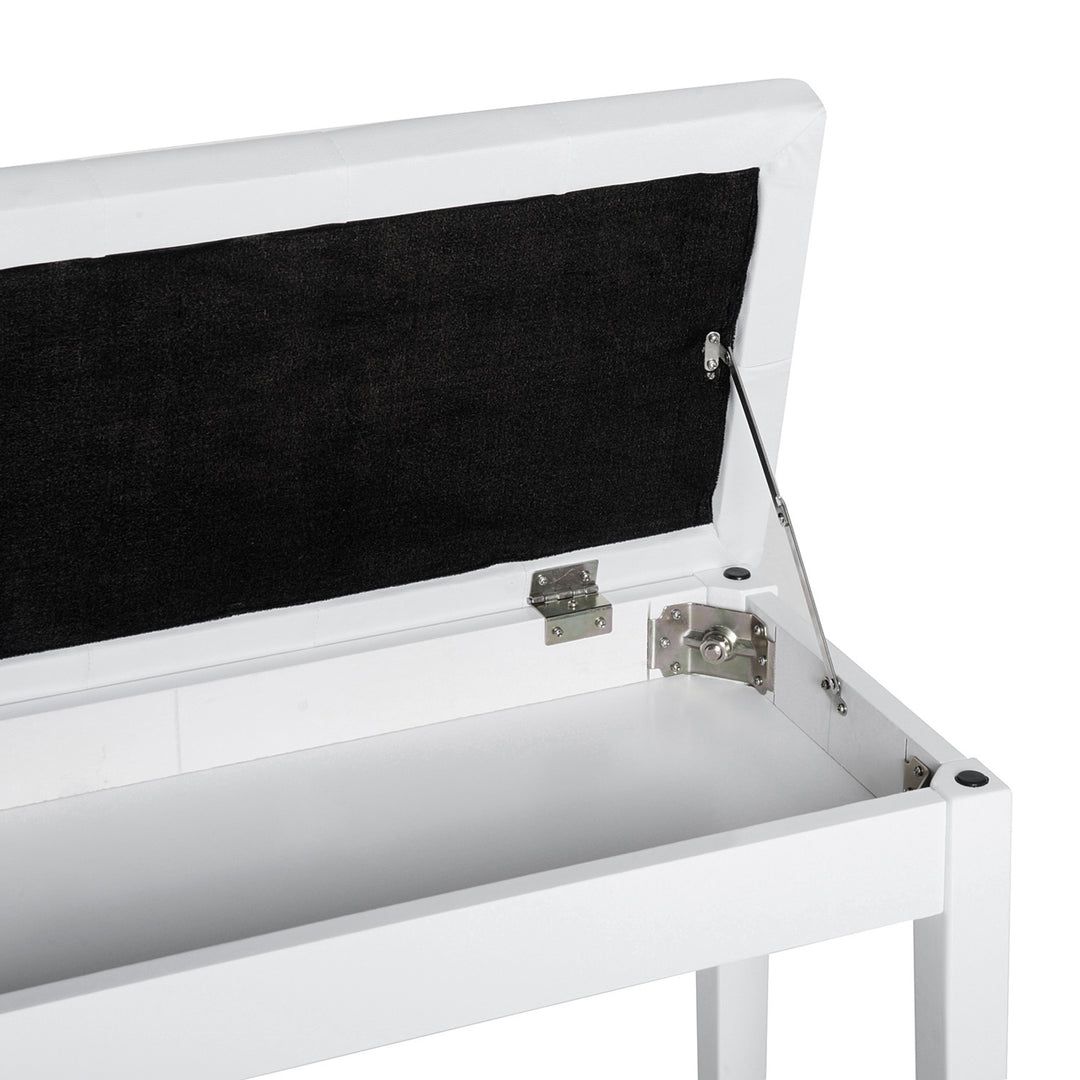 Klaverstol, klaverbænk med skjult opbevaring, klaverstol med kunstlæderhynde, klaverbænk, massivt træ keyboardbænk til klaver, keyboard, 76 x 36 x 50 cm, hvid