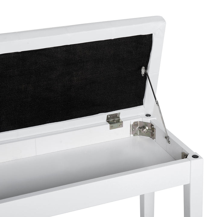 Klaverstol, klaverbænk med skjult opbevaring, klaverstol med kunstlæderhynde, klaverbænk, massivt træ keyboardbænk til klaver, keyboard, 76 x 36 x 50 cm, hvid