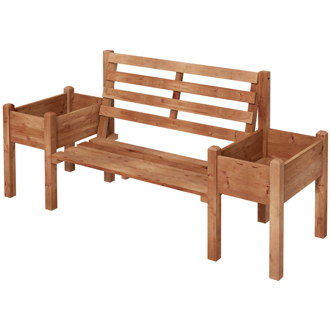 Havebænk, inklusive plantekasser, træ, 184 cm x 59 cm x 95 cm, brun