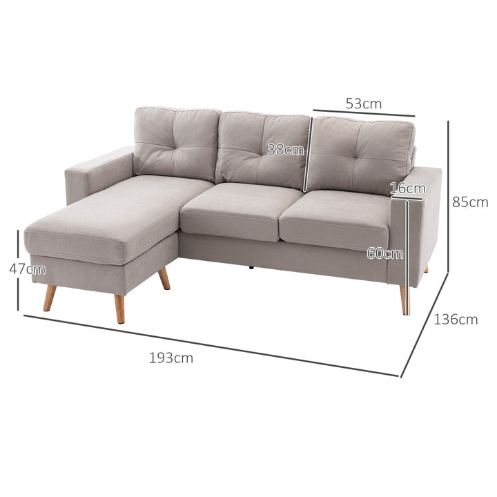 3-Personers hjørnesofa, linnedlook, vendbar chaiselong, 193 x 136 x 85 cm, lysegrå