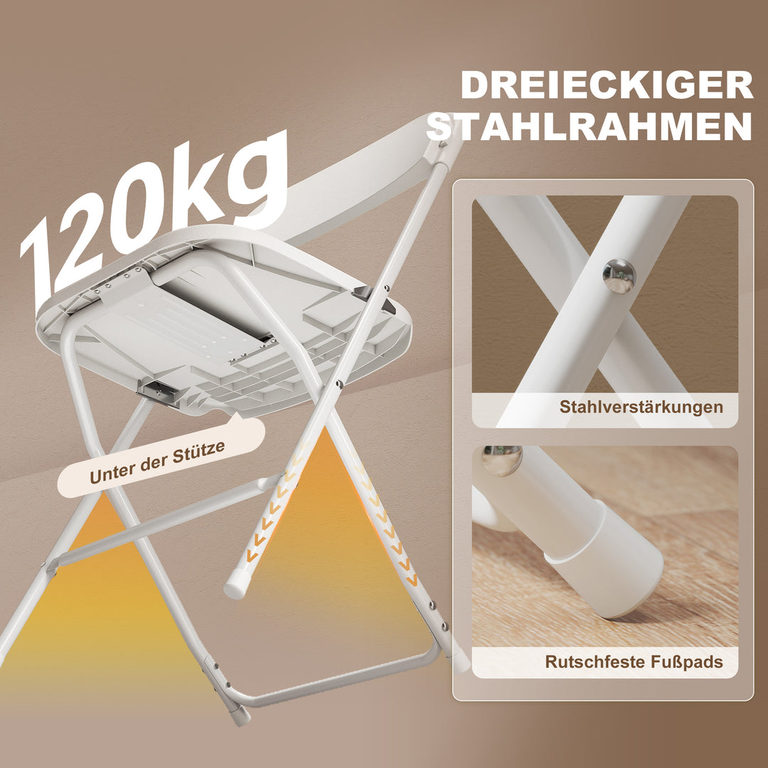 Sæt med 6 klapstole, klapstole med drænhuller, stålstel, alsidig brug, hvid